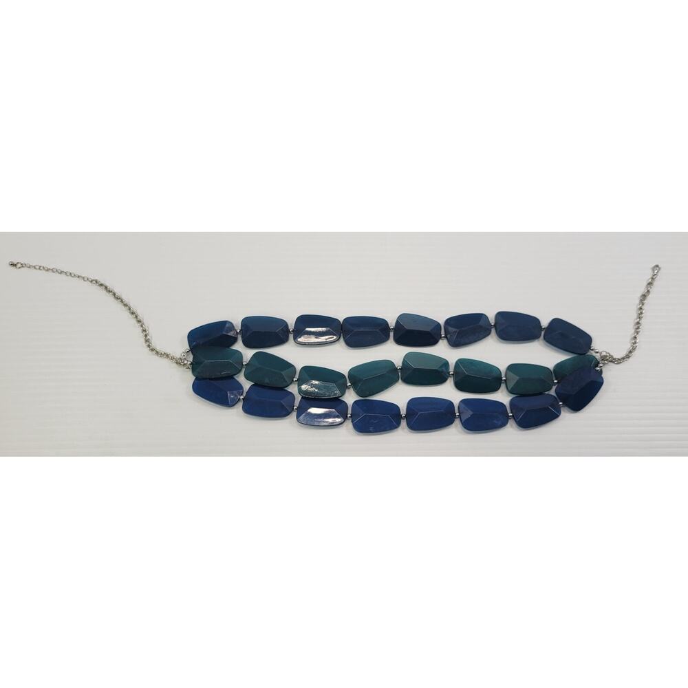 *L33) Layered 3 Strand Blue Flat Bead Costume Jewelry Necklace Chain - Picture 8 of 8